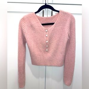 Cropped fuzzy pink sweater